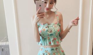 吊带泳衣遮副乳胖MM